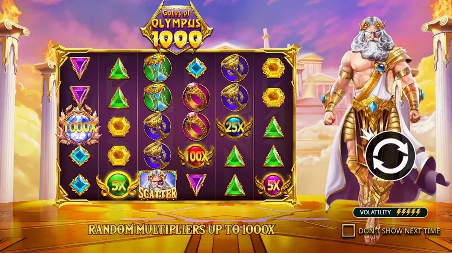 Ekranda biriken çarpan küreleri Gates of Olympus makaralarında aynı anda düşmüş x1000, x100, x25 ve x5 çarpan küreleri