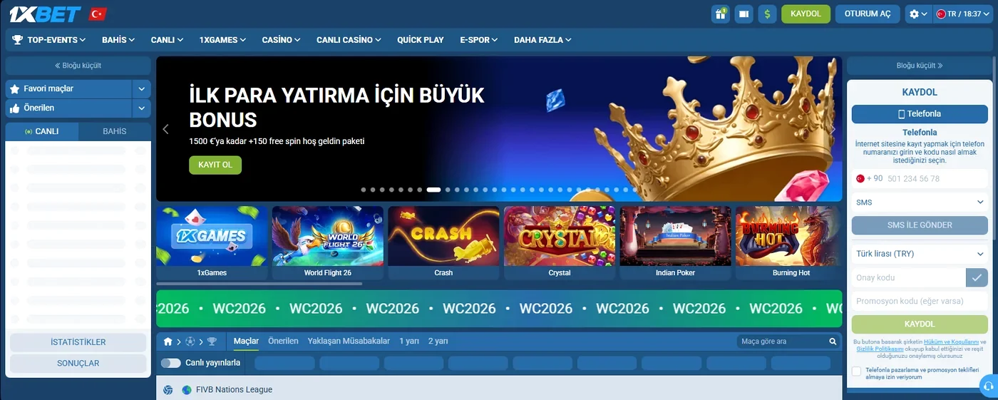 1xbet casino karşılama paketi ekranı ve oyun vitrini