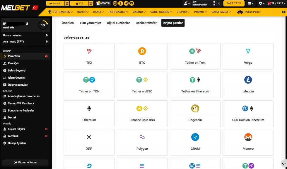 Casino kasa ekranı — e-cüzdan ve kripto yatırım seçenekleri