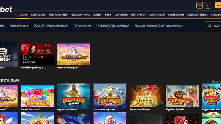 Pusulabet casino lobisi — Zeus temalı slot vitrinde